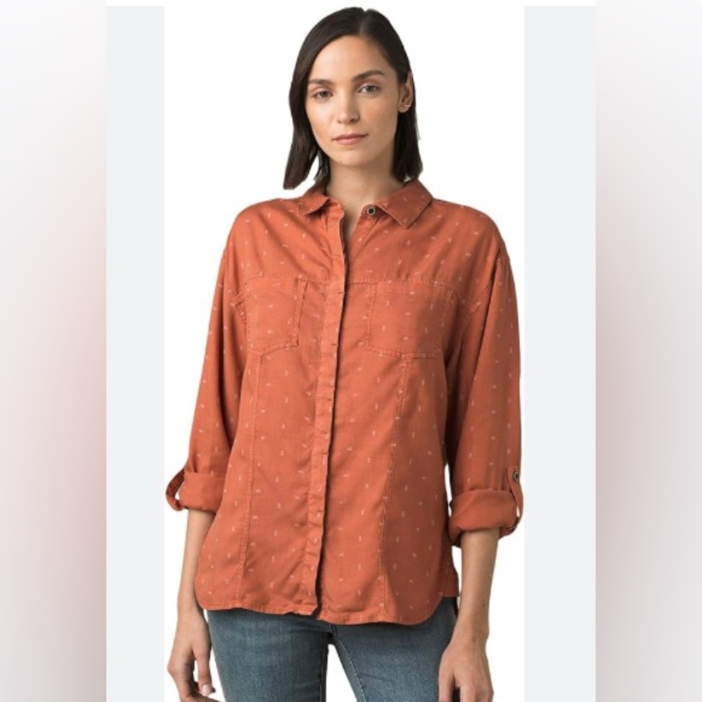 PRANA Women's XL Alda Rust Button-Up Shirt. NEW